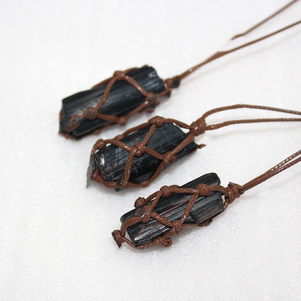 Black Tourmaline Tourmaline Raw Stone Net Bag Necklace