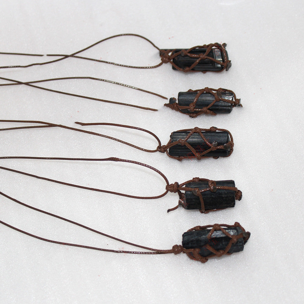 Black Tourmaline Tourmaline Raw Stone Net Bag Necklace
