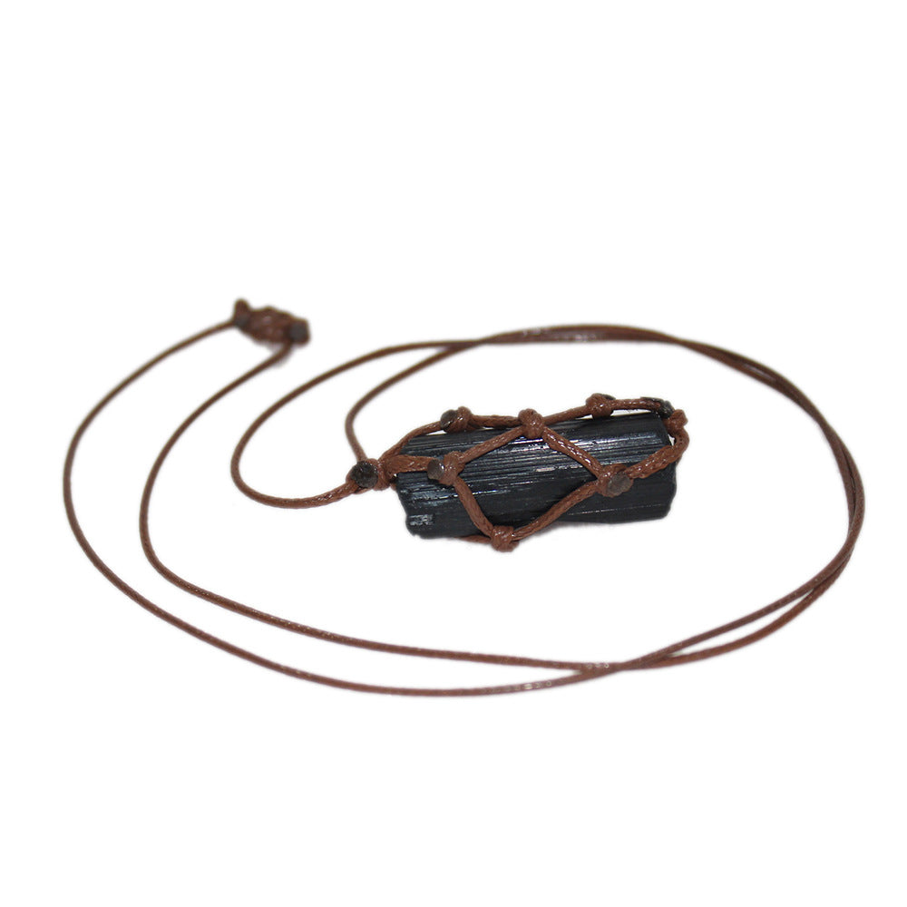 Black Tourmaline Tourmaline Raw Stone Net Bag Necklace